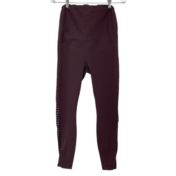 H&M SPORT Maternity Activewear Leggings Size Medium Maroon Sheer Mesh Detail - Picture 2 of 6